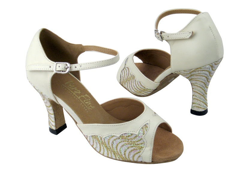 1616 216 White Gold Wave Glitter_Creamy Leather Trim with 3&quot; heel in the photo