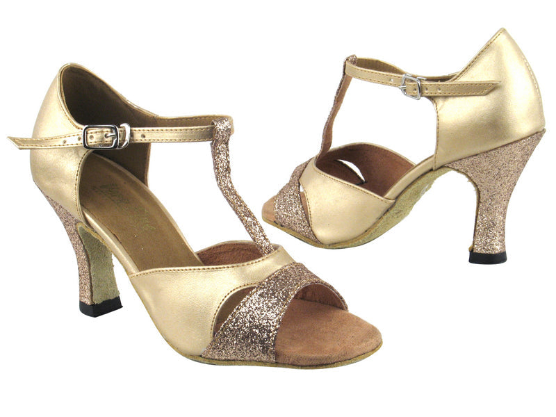 1617 125 Gold Stardust_H_57 Light Gold Leather_1616 BackStrap with 3&quot; Heel in the photo