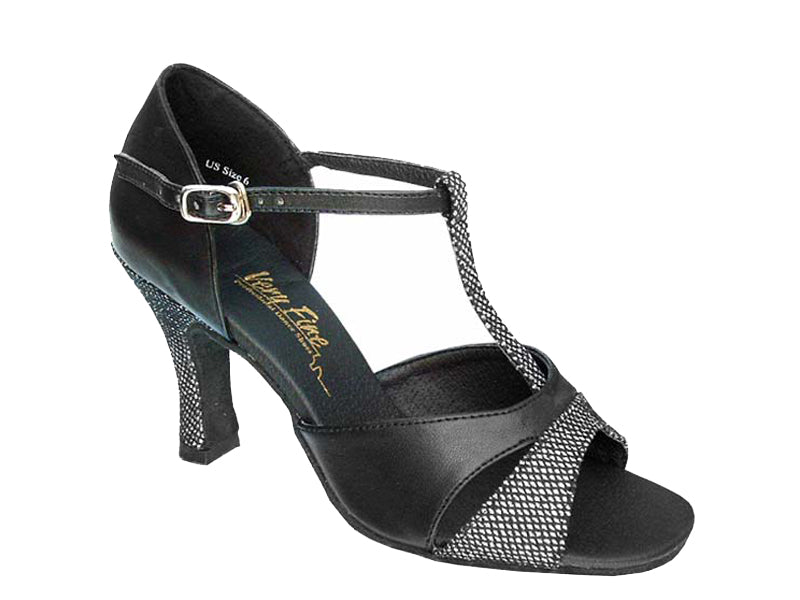 1617 Black Leather &amp; Black Sparklent with 3&quot; Heel in the photo