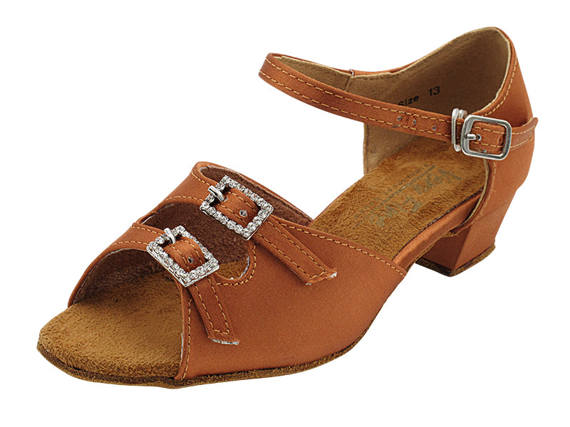 1619G Dark Tan Satin &amp; Stone with 1.5&quot; heel in the photo