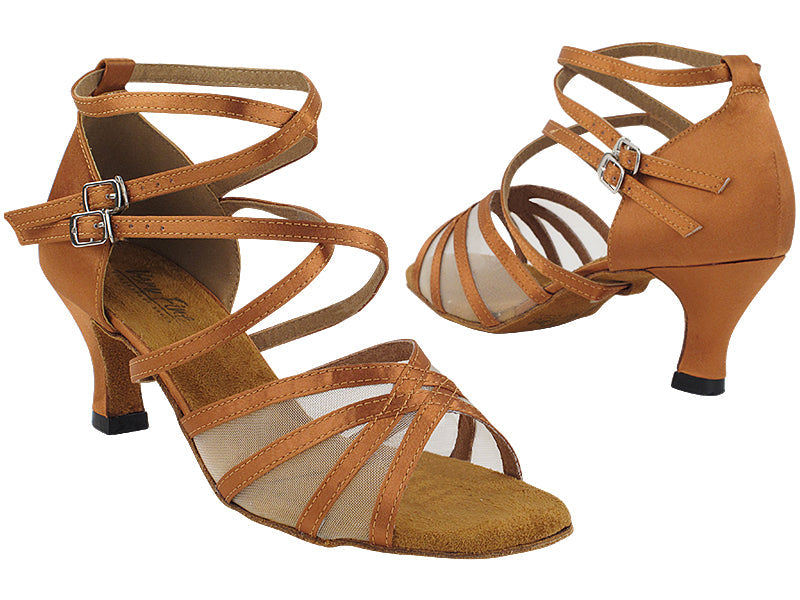 1621 Dark Tan Satin &amp; Flesh Mesh with 2.5&quot; Heel (2899) in the photo