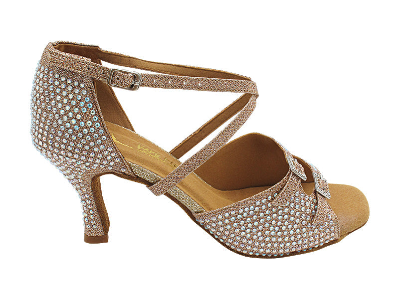 1625Bling Champagne Glitter Satin &amp; Stone with 2.75&quot; Flare Heel in the photo