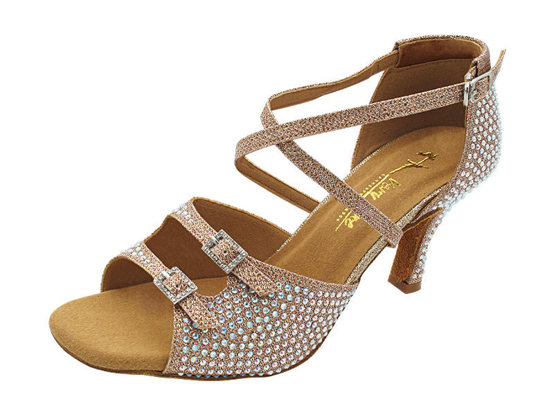 1625Bling Champagne Glitter Satin &amp; Stone with 2.75&quot; Flare Heel in the photo