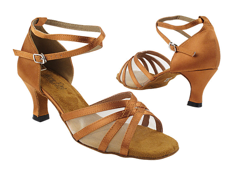 1628 Dark Tan Satin &amp; Flesh Mesh with 2.5&quot; Heel (2899) in the photo