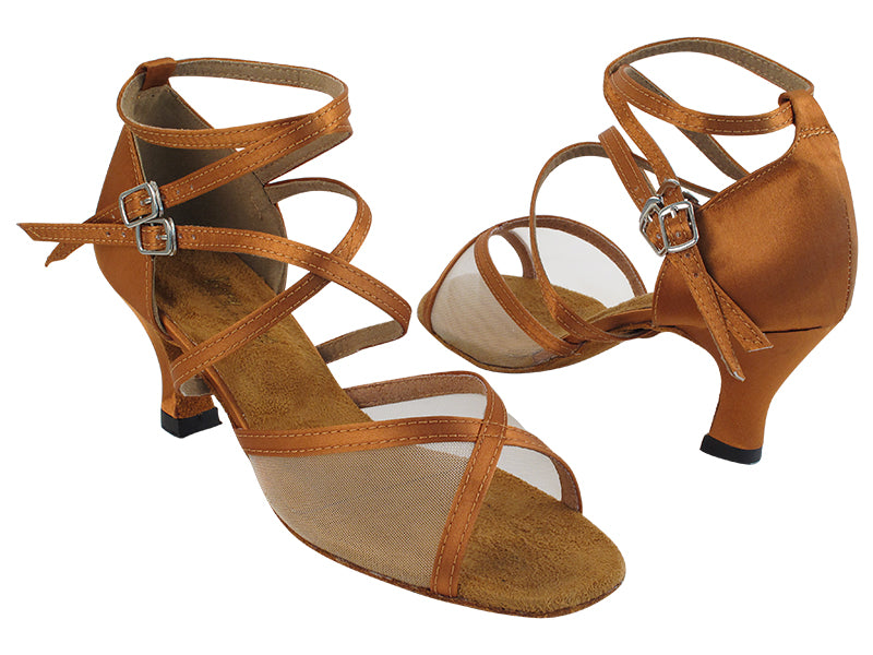 1630 236 Dark Tan Satin_54 Flesh Mesh with 2.5&quot; Heel (2899) in the photo