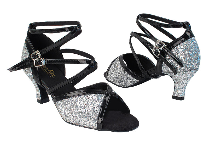 1630 7 Silver Sparkle_M_B_58 Black Patent PU_S_T_5008Mirage Back with 2.5&quot; Low Heel in the photo