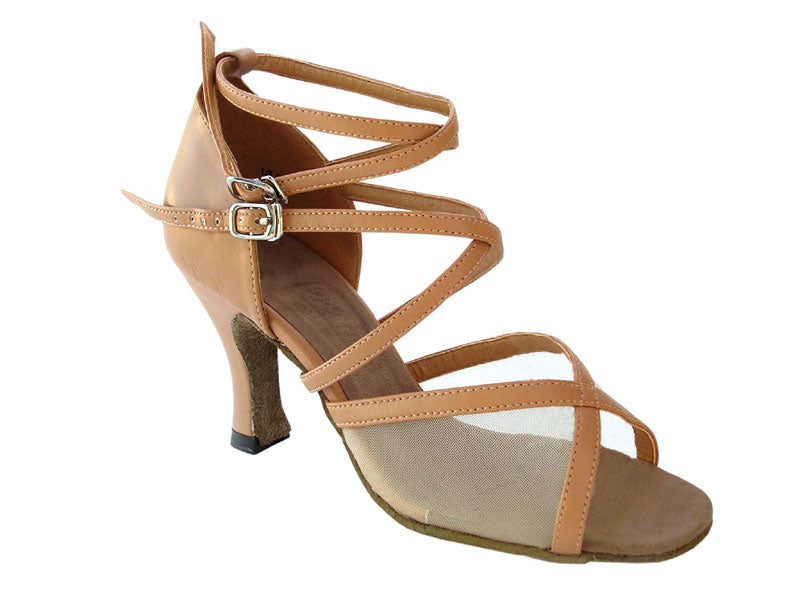 1630 Beige Brown Leather &amp; Flesh Mesh with 3&quot; Heel in the photo