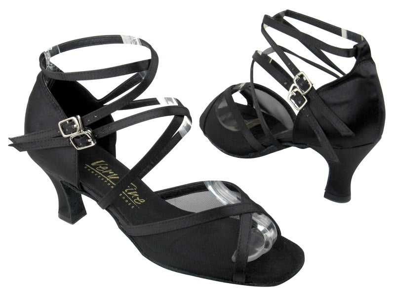 1630 Black Satin_Black Mesh with 2.5&quot; Low heel in the photo