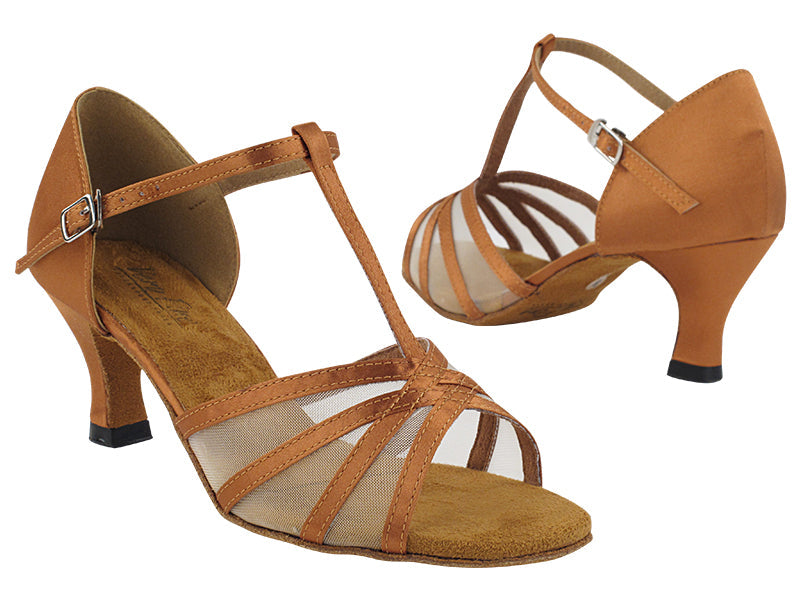 1635 Dark Tan Satin &amp; Flesh Mesh with 2.5&quot; Heel (2899) in the photo