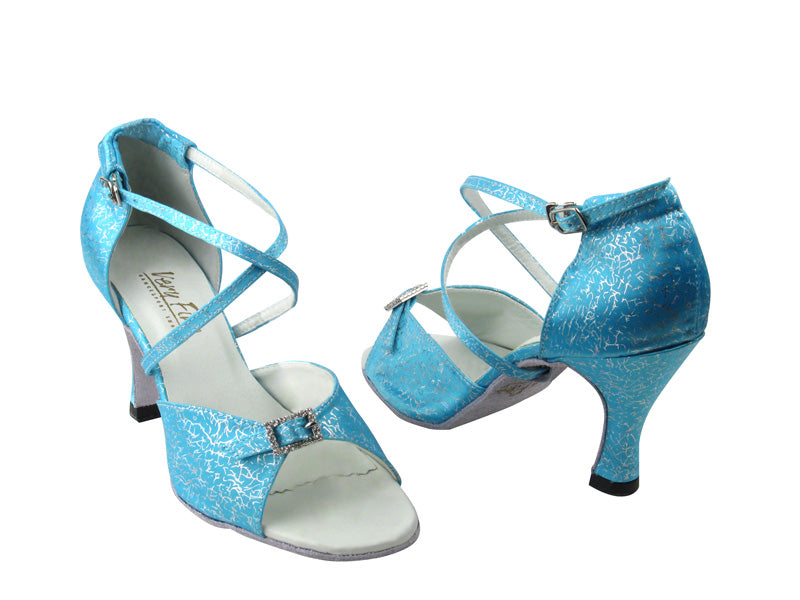 1636 104 Blue Flower Satin &amp; Stone with 3&quot; Heel in the photo