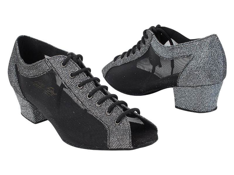 1643 105 Glitter Black Satin_Black Mesh with 1.5&quot; Heel (2001) in the photo