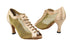 1643 135 Light Brown Satin_94 Gold Mesh with 3" Heel in the photo