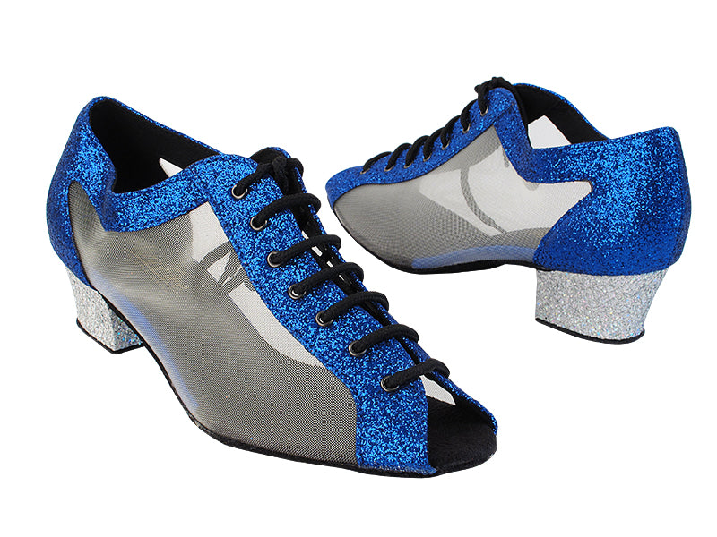 1643 234 Blue Stardust_6 Silver Sparklenet Heel_Flesh Mesh with 1.5&quot; Heel in the photo