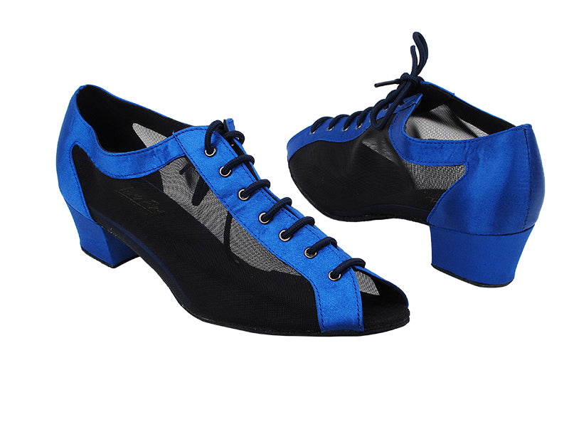 1643 247 Blue Satin_Black Mesh 1_5 with 1.5&quot; Medium Heel in the photo