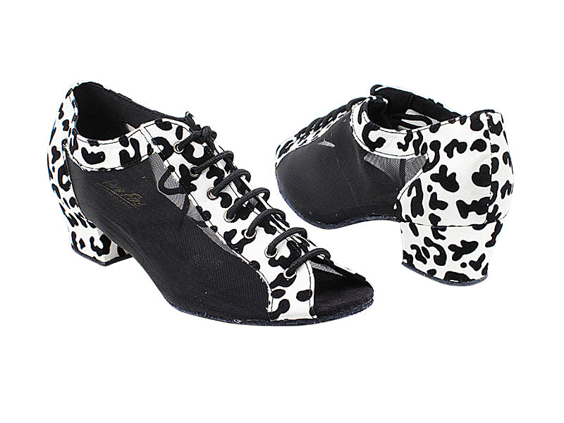 1643 248 White Leopard_Black Mesh with 1.5&quot; Medium Heel in the photo