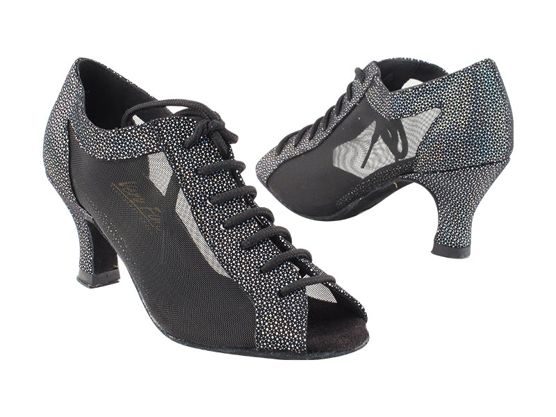 1643 322 Black Iridescent Diamond Velvet_Black Mesh with 2.5&quot; Low Heel (2899) in the photo