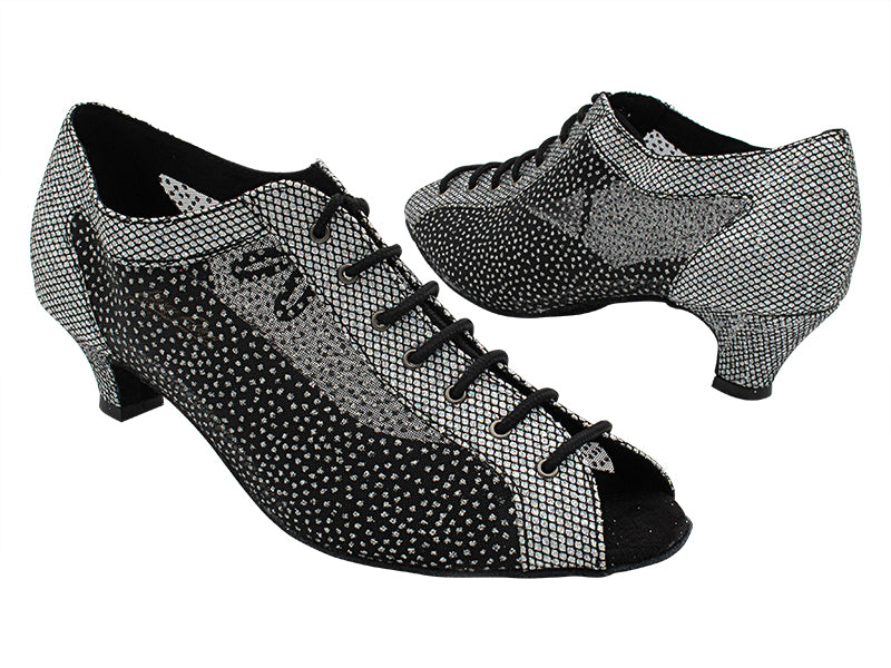 1643 97 Black Sparklenet &amp; 307 White Silvr Glitter Mesh with 1.3&quot; Cuban Heel (387) in the photo