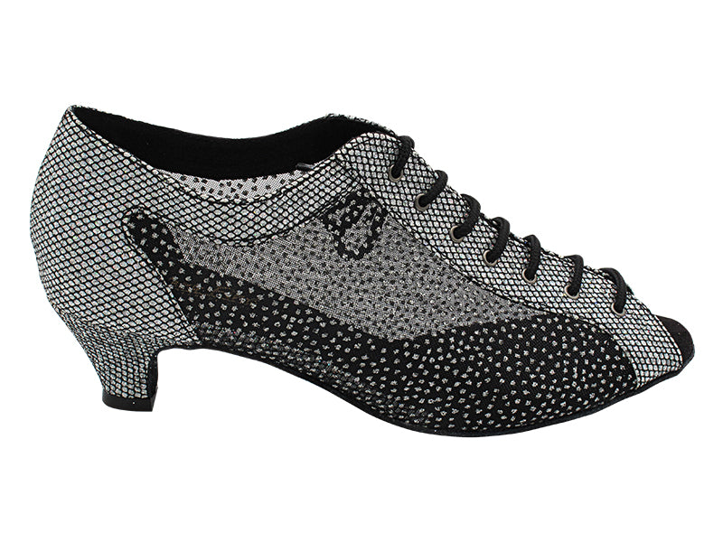 1643 97 Black Sparklenet & 307 White Silvr Glitter Mesh with 1.3" Cuban Heel (387) in the photo