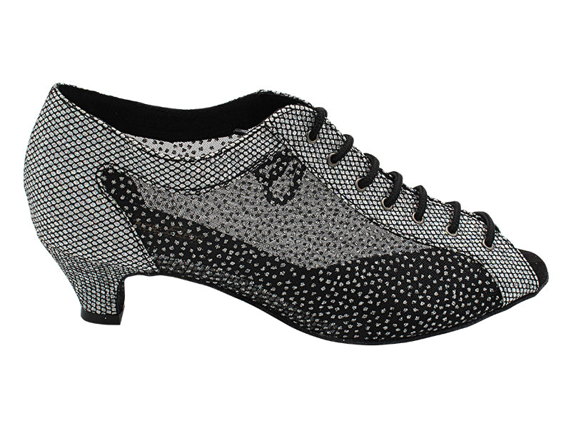 1643 97 Black Sparklenet &amp; 307 White Silvr Glitter Mesh with 1.3&quot; Cuban Heel (387) in the photo