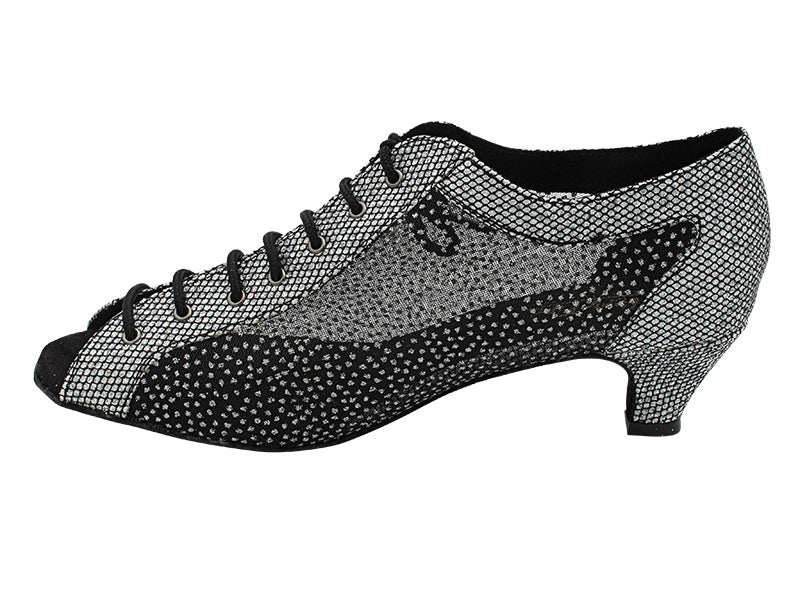 1643 97 Black Sparklenet &amp; 307 White Silvr Glitter Mesh with 1.3&quot; Cuban Heel (387) in the photo