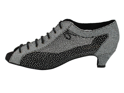 1643 97 Black Sparklenet &amp; 307 White Silvr Glitter Mesh with 1.3&quot; Cuban Heel (387) in the photo