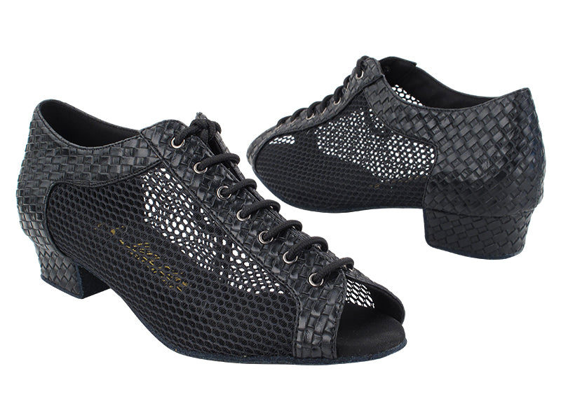 1643FT 282 Black Weave_501 Black Fishnet Mesh with Women 1&quot; Heel (8881) in the photo