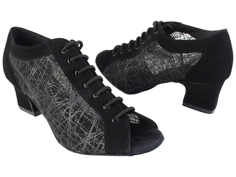 1643LEDSS Black Nubuck_Black Square Mesh with 2&quot; Thick Cuban Heel (3149) in the photo