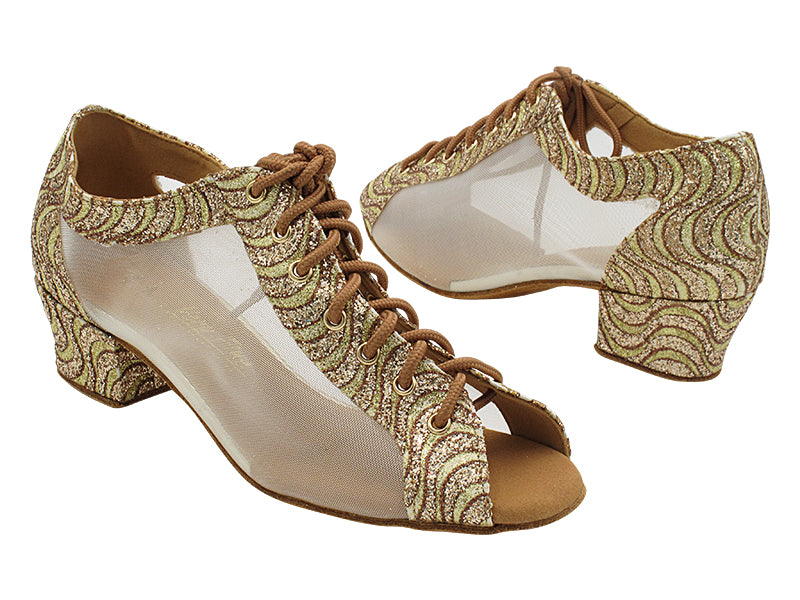 1643LEDSS 40 Gold Copper Wave Sparkle &amp; Flesh Mesh with 1.5&quot; Heel (2001) in the photo