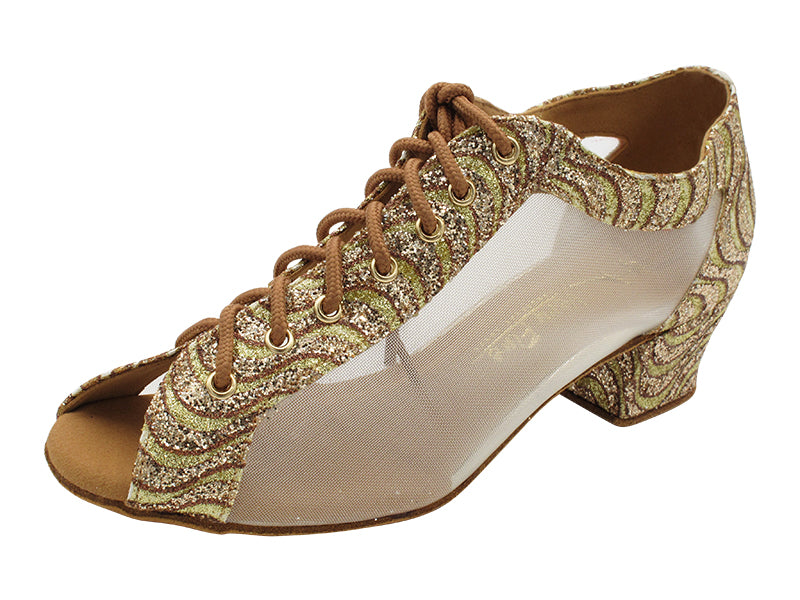 1643LEDSS 40 Gold Copper Wave Sparkle &amp; Flesh Mesh with 1.5&quot; Heel (2001) in the photo