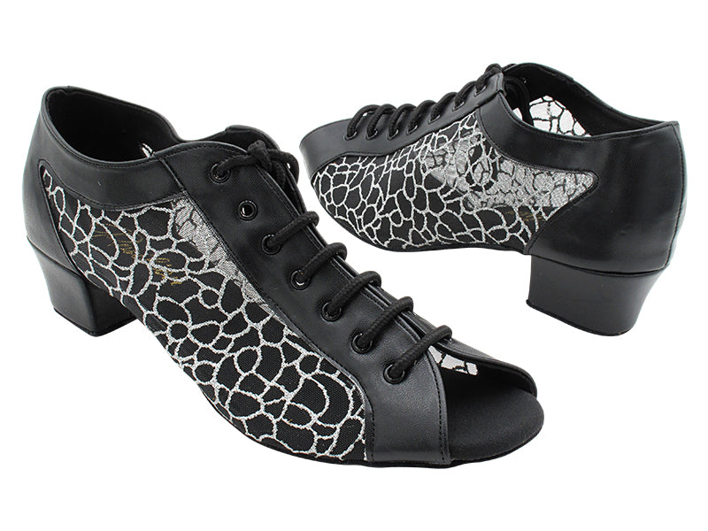 1643LEDSS Black Leather &amp; 160 Silver Glitter Black Mesh with 1.5&quot; Heel (2001) in the photo