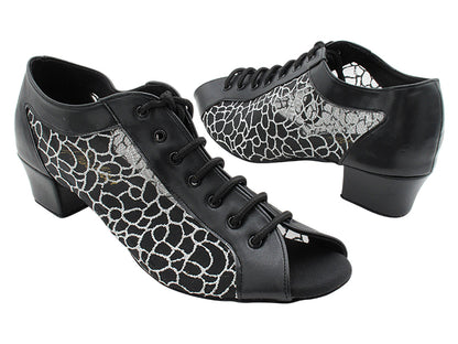 1643LEDSS Black Leather &amp; 160 Silver Glitter Black Mesh with 1.5&quot; Heel (2001) in the photo