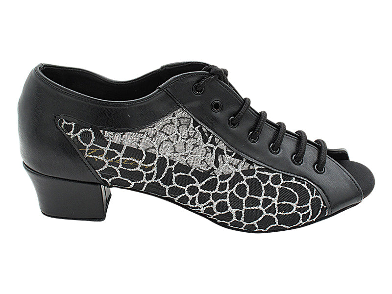 1643LEDSS Black Leather &amp; 160 Silver Glitter Black Mesh with 1.5&quot; Heel (2001) in the photo