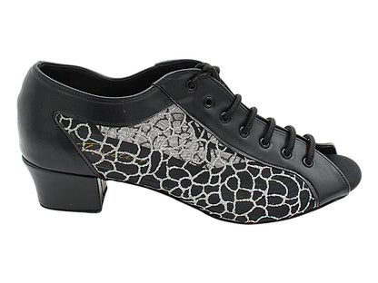 1643LEDSS Black Leather &amp; 160 Silver Glitter Black Mesh with 1.5&quot; Heel (2001) in the photo