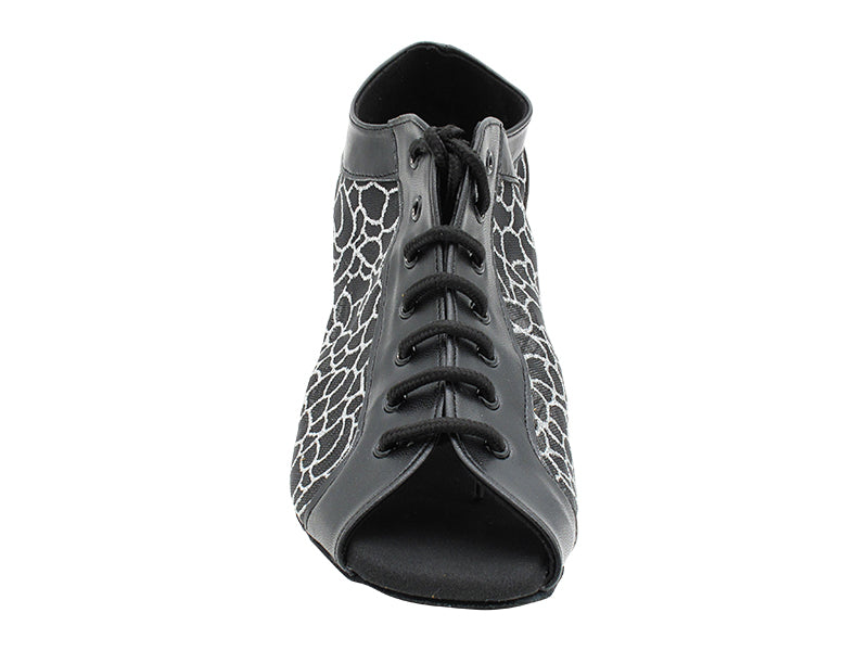 1643LEDSS Black Leather &amp; 160 Silver Glitter Black Mesh with 1.5&quot; Heel (2001) in the photo