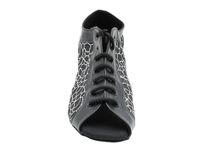 1643LEDSS Black Leather &amp; 160 Silver Glitter Black Mesh with 1.5&quot; Heel (2001) in the photo