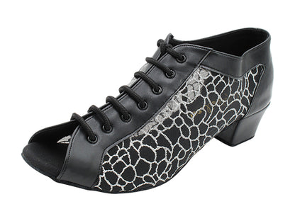 1643LEDSS Black Leather &amp; 160 Silver Glitter Black Mesh with 1.5&quot; Heel (2001) in the photo