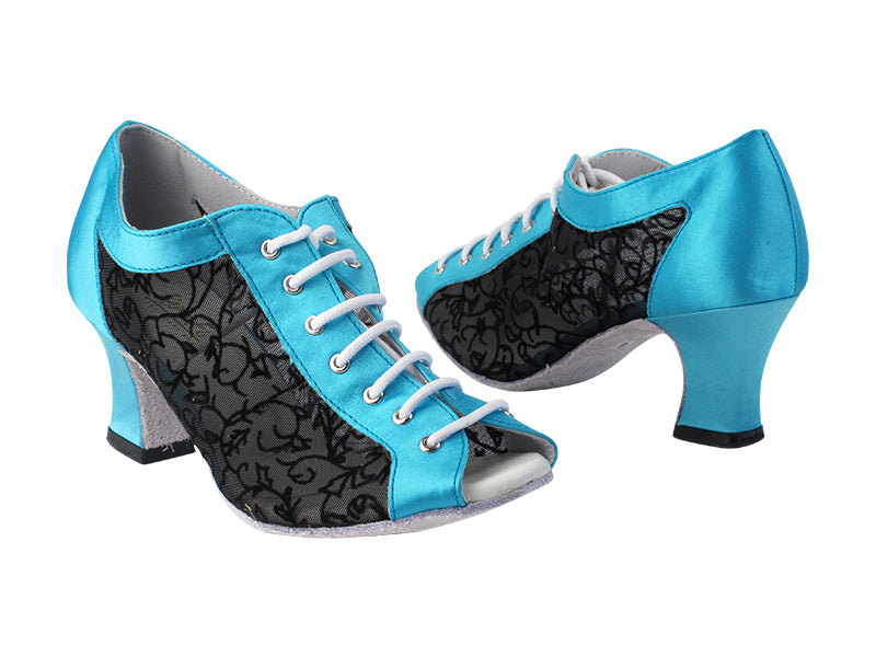 1643 230 Light Blue Satin_46 Mesh with 2.2&quot; Thick Cuban Heel in the photo