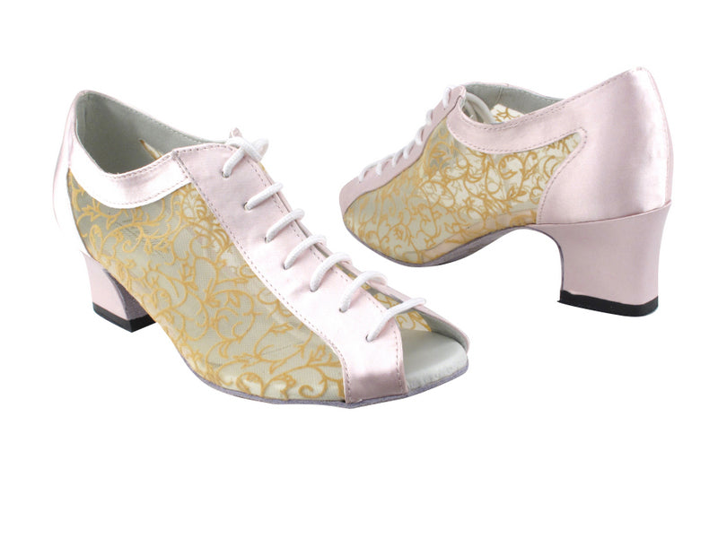 1643 233 Light Pink Satin &amp; 47 Mesh with 2&quot; Thick Cuban Heel in the photo