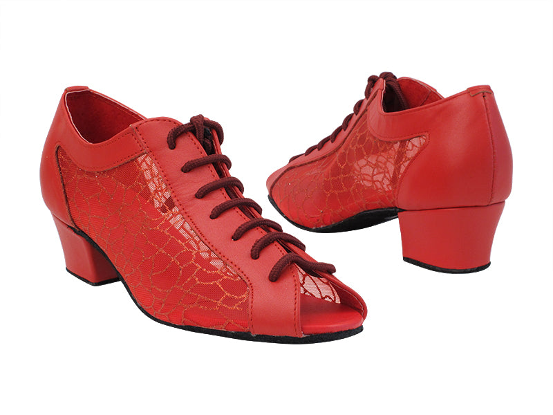 1643 266 Red Leather_198 Glitter Red Mesh with 1.5&quot; medium heel in the photo