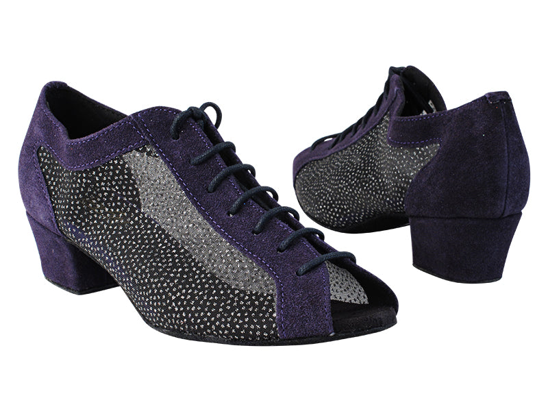 1643 281 Purple Suede_307 White Silver Glitter Mesh with 1.5&quot; Medium Heel in the photo