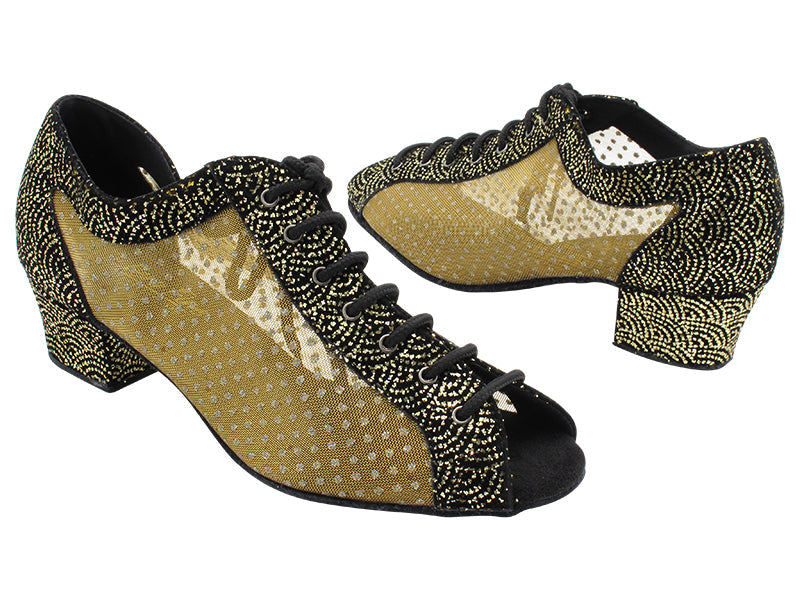 1643 30 Black Gold Velvet &amp; 108 Gold  Mesh with 1.5&quot; Heel (2001) in the photo
