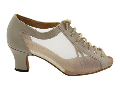 1643 60 Tan Leather &amp; Flesh Mesh with 2.2 INCH THICK CUBAN HEEL (318) in the photo