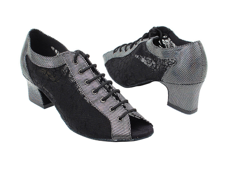 1643 87 Black Lacer Satin_46 Mesh with 2&quot; Thick Cuban Heel in the photo