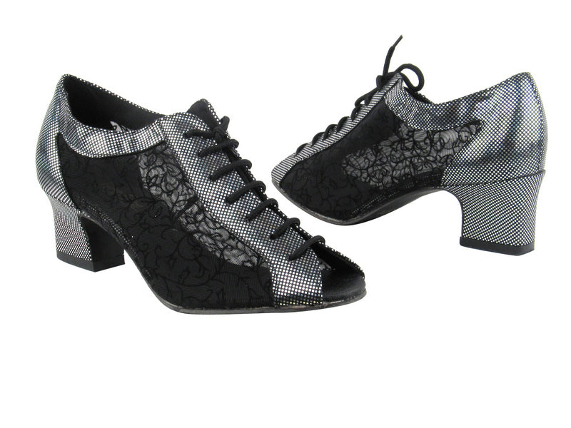 1643 87 Black Laser Satin_46 Mesh with 2&quot; Thick Cuban Heel in the photo