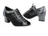 1643 87 Black Laser Satin_46 Mesh with 2" Thick Cuban Heel in the photo