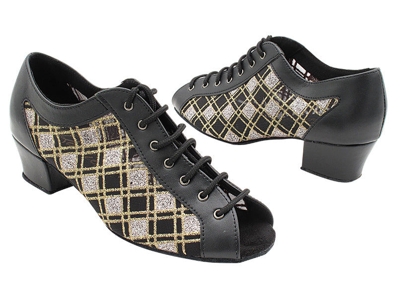 1643 Black Leather &amp; 195 Gold Silver Square Mesh with 1.5&quot; Heel (2001) in the photo