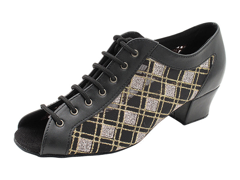 1643 Black Leather &amp; 195 Gold Silver Square Mesh with 1.5&quot; Heel (2001) in the photo