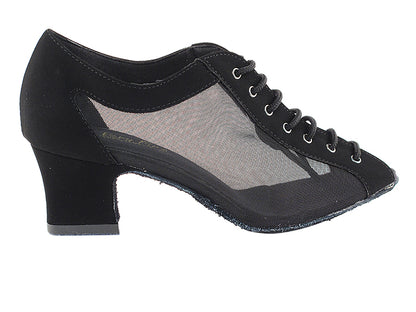 1643 Black Nubuck &amp; Black Mesh &amp; Thick Cuban Heel