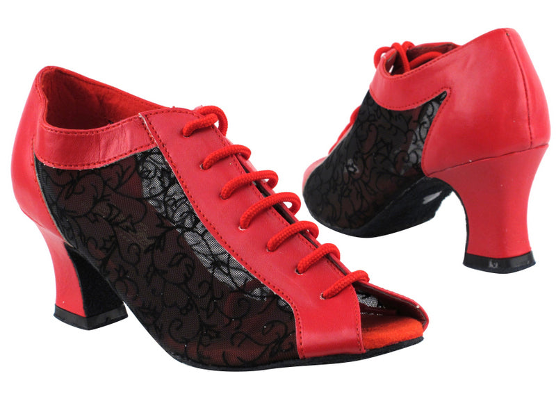 1643 Red Leather_46 Mesh with 2.2&quot; Thick Cuban Heel in the photo