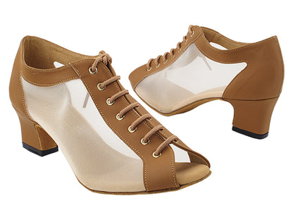 1643 Brown Nubuck &amp; Flesh Mesh with 2&quot; Thick Cuban Heel in the photo